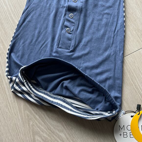 Moon + Beck Newborn Gown 0-3 Monts Blue Solid and Striped Bamboo Viscose - Picture 10 of 10